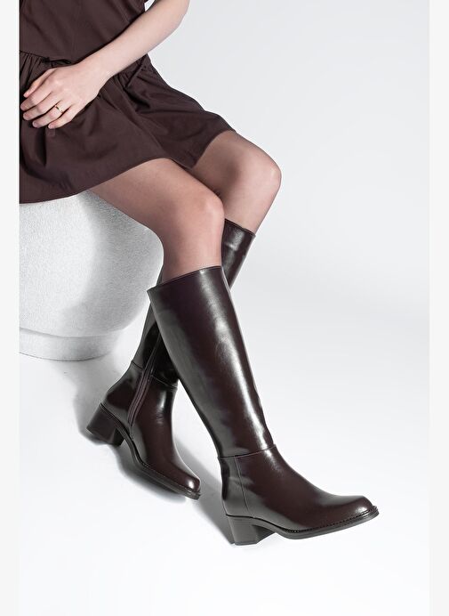Kadın Fermuarlı Günlük Topuklu Çizme Fabes Kahve - Görsel 3