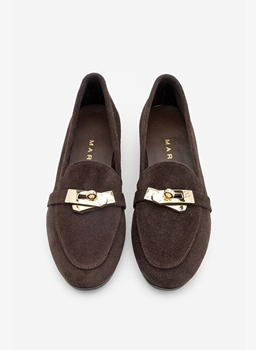 Kadın Loafer Hakiki Deri Tokalı Makosen Günlük Ayakkabı Nador Kahve Süet - Görsel 4