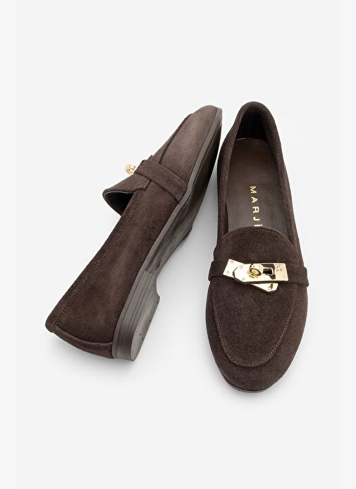 Kadın Loafer Hakiki Deri Tokalı Makosen Günlük Ayakkabı Nador Kahve Süet - Görsel 5