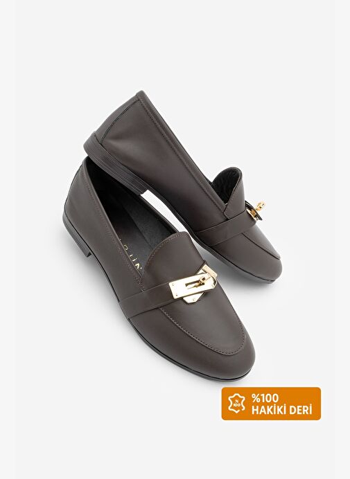 Kadın Loafer Hakiki Deri Tokalı Makosen Günlük Ayakkabı Nador Kahve - Görsel 2