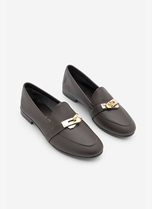 Kadın Loafer Hakiki Deri Tokalı Makosen Günlük Ayakkabı Nador Kahve - Görsel 4