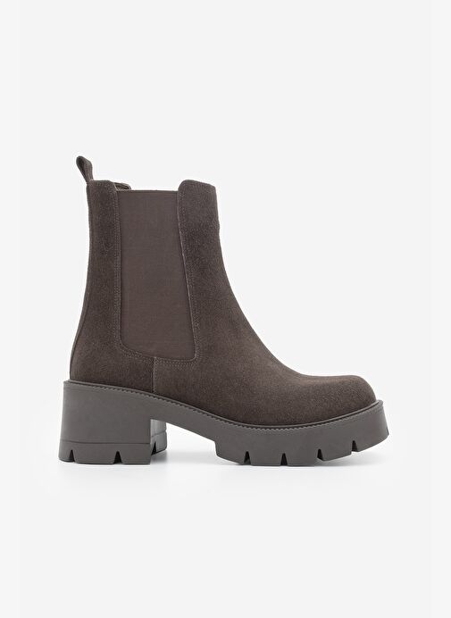 Kadın Hakiki Deri Çift Lastikli Kalın Topuklu Günlük Bot Viper Kahve Süet - Görsel 4