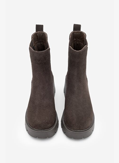 Kadın Hakiki Deri Çift Lastikli Kalın Topuklu Günlük Bot Viper Kahve Süet - Görsel 7