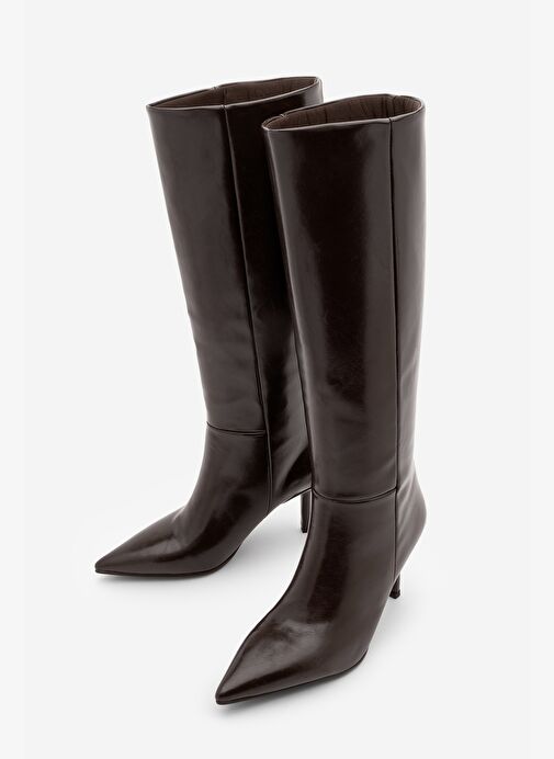 Marjin Marjin Belirsiz Kadın Sivri Burun Fermuarsız İnce Topuklu Çizme Gasev Kahve Bot | Boyner Belirsiz - 2. görsel