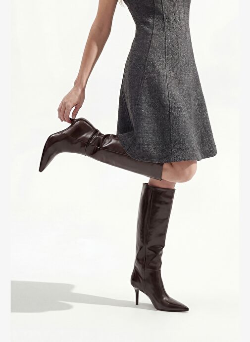 Marjin Marjin Belirsiz Kadın Sivri Burun Fermuarsız İnce Topuklu Çizme Gasev Kahve Bot | Boyner Belirsiz - 3. görsel