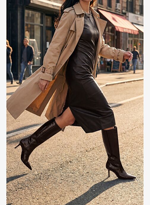 Marjin Marjin Belirsiz Kadın Sivri Burun Fermuarsız İnce Topuklu Çizme Gasev Kahve Bot | Boyner Belirsiz - 5. görsel