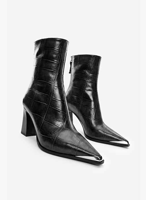 Marjin Marjin Belirsiz Kadın Sivri Burun Arkadan Fermuarlı Kalın Topuklu Bot Zavoli Siyah Croco | Boyner Belirsiz - 2. görsel