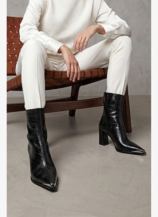 Marjin Marjin Belirsiz Kadın Sivri Burun Arkadan Fermuarlı Kalın Topuklu Bot Zavoli Siyah Croco | Boyner Belirsiz - 3. görsel