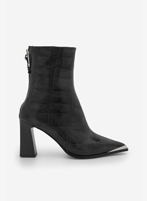 Marjin Marjin Belirsiz Kadın Sivri Burun Arkadan Fermuarlı Kalın Topuklu Bot Zavoli Siyah Croco | Boyner Belirsiz - 4. görsel