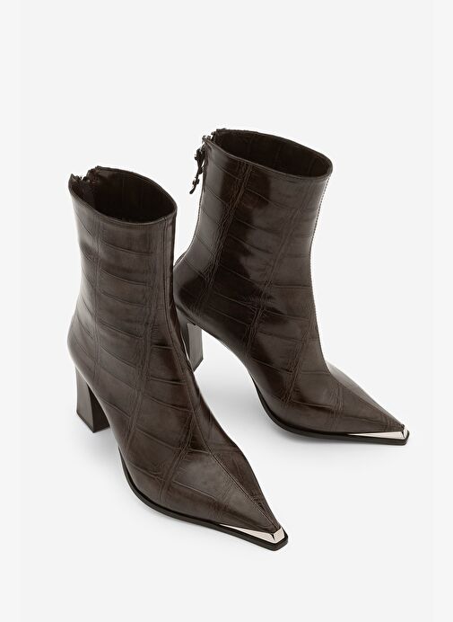 Marjin Marjin Belirsiz Kadın Sivri Burun Arkadan Fermuarlı Kalın Topuklu Bot Zavoli Kahve Croco | Boyner Belirsiz - 2. görsel