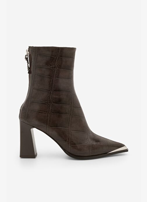Marjin Marjin Belirsiz Kadın Sivri Burun Arkadan Fermuarlı Kalın Topuklu Bot Zavoli Kahve Croco | Boyner Belirsiz - 3. görsel