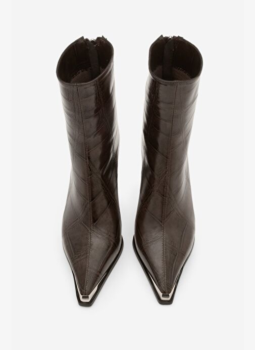 Marjin Marjin Belirsiz Kadın Sivri Burun Arkadan Fermuarlı Kalın Topuklu Bot Zavoli Kahve Croco | Boyner Belirsiz - 5. görsel