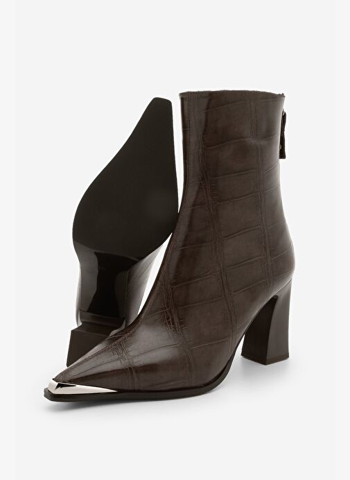 Marjin Marjin Belirsiz Kadın Sivri Burun Arkadan Fermuarlı Kalın Topuklu Bot Zavoli Kahve Croco | Boyner Belirsiz - 7. görsel