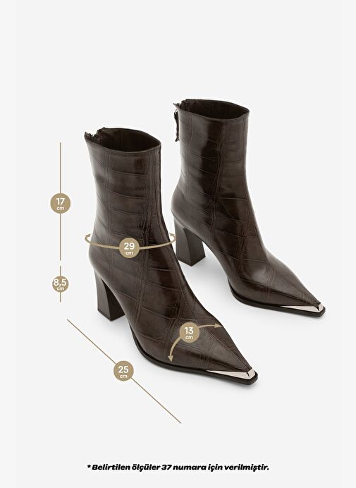 Marjin Marjin Belirsiz Kadın Sivri Burun Arkadan Fermuarlı Kalın Topuklu Bot Zavoli Kahve Croco | Boyner Belirsiz - 8. görsel