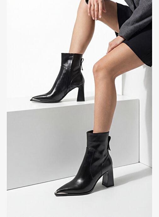 Marjin Marjin Kadın Sivri Burun Yandan Fermuarlı Kalın Topuklu Bot Mikase Siyah | Boyner Siyah - 3. görsel