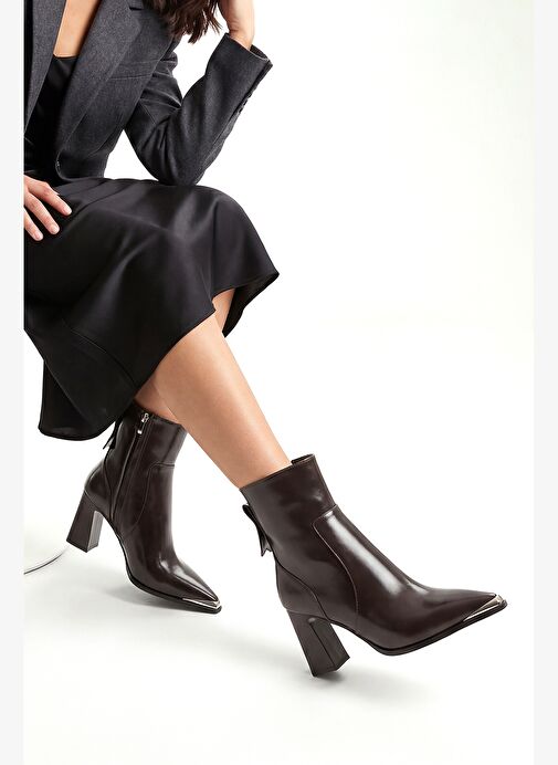 Marjin Marjin Belirsiz Kadın Sivri Burun Yandan Fermuarlı Kalın Topuklu Bot Mikase Kahve | Boyner Belirsiz - 3. görsel