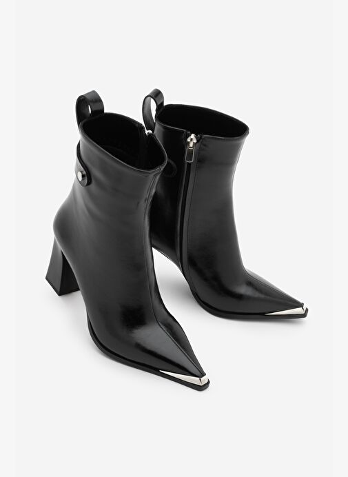 Marjin Marjin Kadın Sivri Burun Metal Uçlu Fermuarlı Kalın Topuklu Bot Berne Siyah | Boyner Siyah - 2. görsel