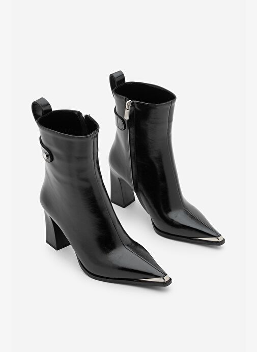 Marjin Marjin Kadın Sivri Burun Metal Uçlu Fermuarlı Kalın Topuklu Bot Berne Siyah | Boyner Siyah - 5. görsel