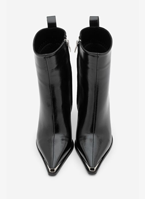 Marjin Marjin Kadın Sivri Burun Metal Uçlu Fermuarlı Kalın Topuklu Bot Berne Siyah | Boyner Siyah - 6. görsel