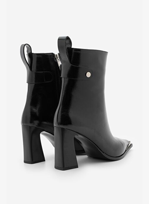 Marjin Marjin Kadın Sivri Burun Metal Uçlu Fermuarlı Kalın Topuklu Bot Berne Siyah | Boyner Siyah - 7. görsel
