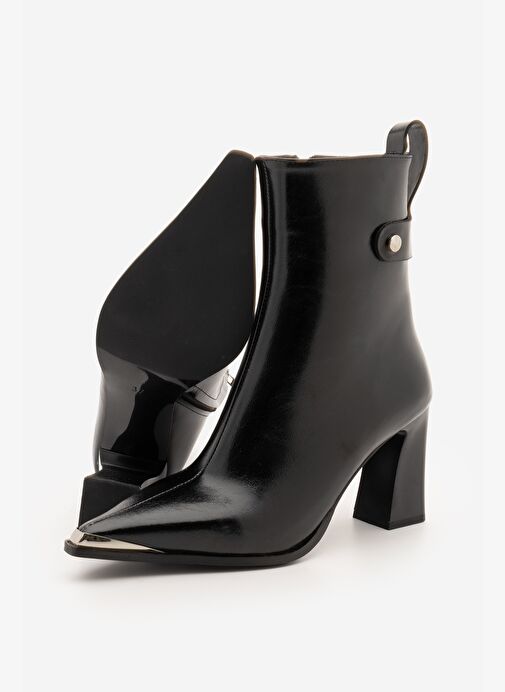 Marjin Marjin Kadın Sivri Burun Metal Uçlu Fermuarlı Kalın Topuklu Bot Berne Siyah | Boyner Siyah - 8. görsel