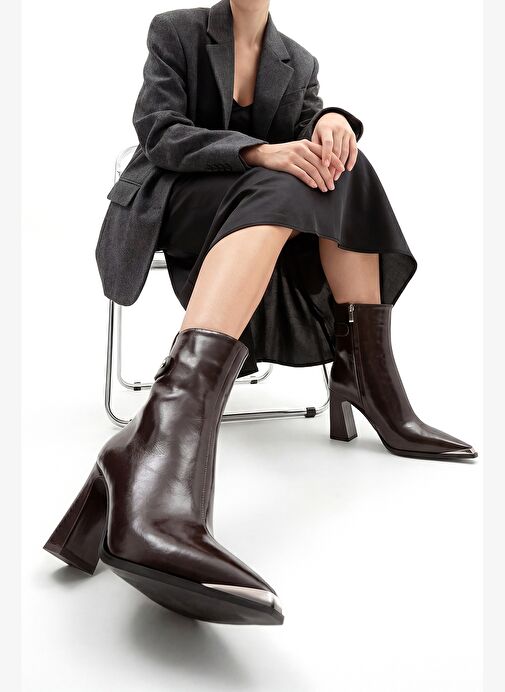 Marjin Marjin Belirsiz Kadın Sivri Burun Metal Uçlu Fermuarlı Kalın Topuklu Bot Berne Kahve | Boyner Belirsiz - 3. görsel