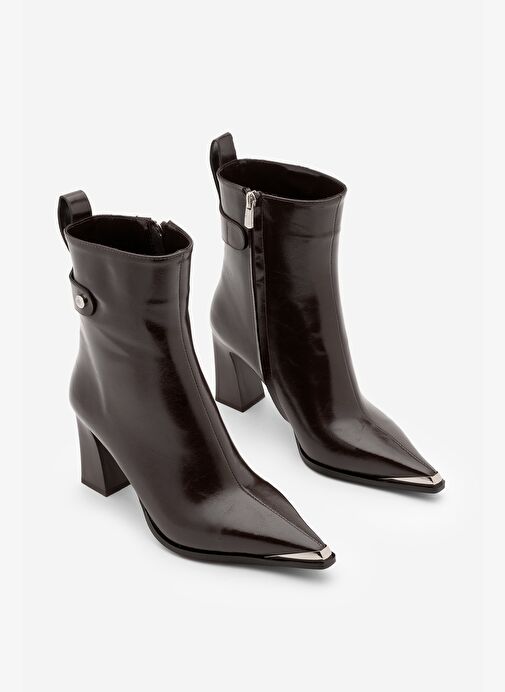 Marjin Marjin Belirsiz Kadın Sivri Burun Metal Uçlu Fermuarlı Kalın Topuklu Bot Berne Kahve | Boyner Belirsiz - 5. görsel