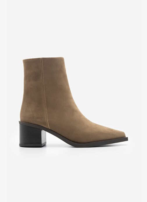 Marjin Marjin Kadın Sivri Burun Dikiş Detaylı Kalın Topuklu Bot Vorsis Taba Süet | Boyner Taba Süet - 4. görsel