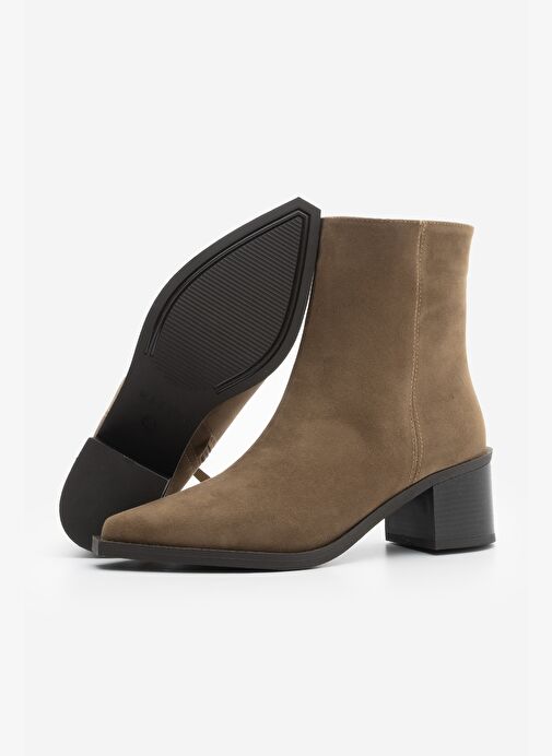 Marjin Marjin Kadın Sivri Burun Dikiş Detaylı Kalın Topuklu Bot Vorsis Taba Süet | Boyner Taba Süet - 8. görsel