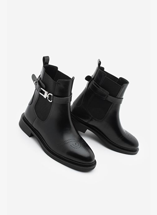 Kadın Lastikli Bilekten Çıkarılabilen Kemerli Tokalı Çift Yüzlü Günlük Bot Apade Siyah - Görsel 2