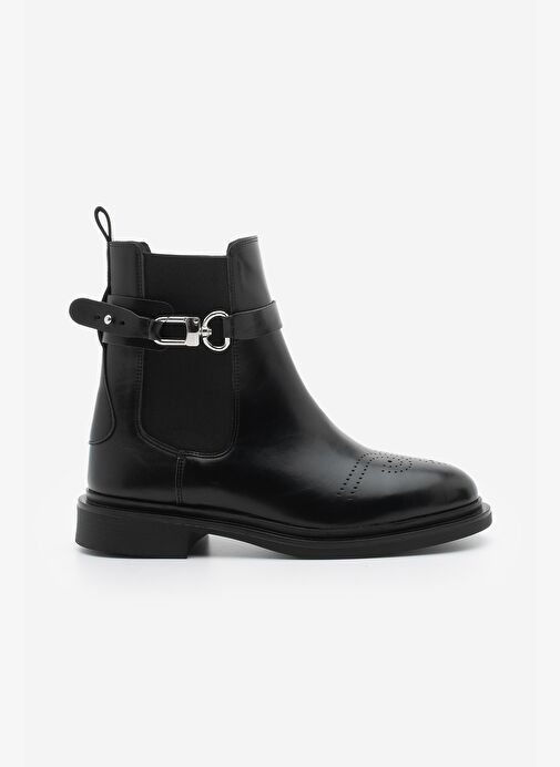 Kadın Lastikli Bilekten Çıkarılabilen Kemerli Tokalı Çift Yüzlü Günlük Bot Apade Siyah - Görsel 4