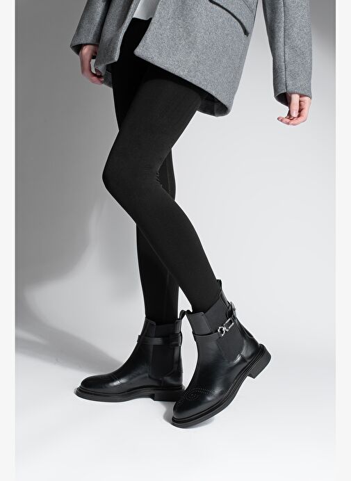 Kadın Lastikli Bilekten Çıkarılabilen Kemerli Tokalı Çift Yüzlü Günlük Bot Apade Siyah - Görsel 5