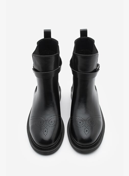 Kadın Lastikli Bilekten Çıkarılabilen Kemerli Tokalı Çift Yüzlü Günlük Bot Apade Siyah - Görsel 6