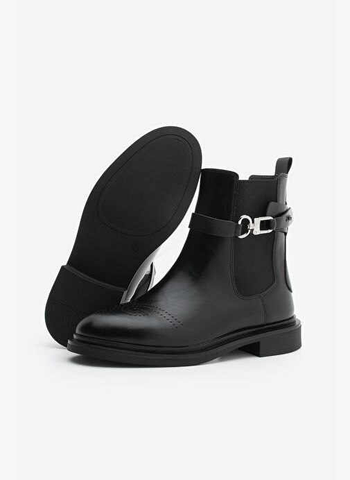 Kadın Lastikli Bilekten Çıkarılabilen Kemerli Tokalı Çift Yüzlü Günlük Bot Apade Siyah - Görsel 8