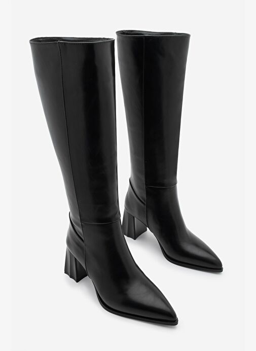 Marjin Marjin Kadın Sivri Burun Kalın Topuklu Fermuarsız Topuklu Çizme Runava Siyah Bot | Boyner Siyah - 4. görsel