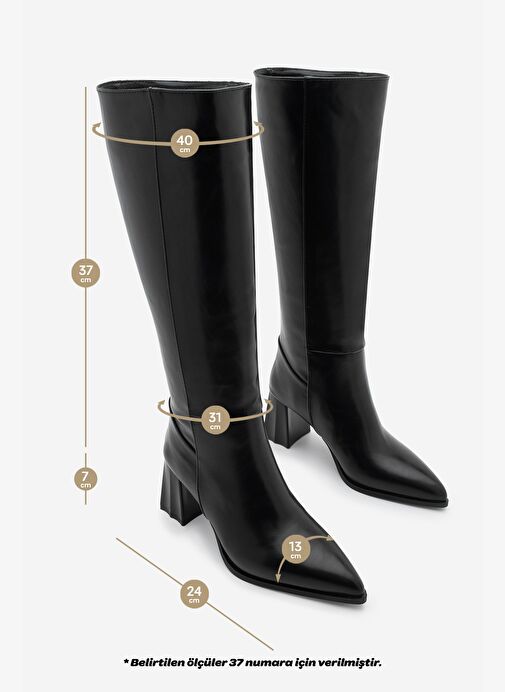 Marjin Marjin Kadın Sivri Burun Kalın Topuklu Fermuarsız Topuklu Çizme Runava Siyah Bot | Boyner Siyah - 8. görsel