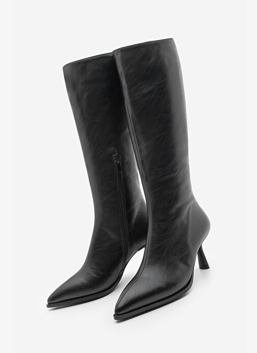 Kadın Sivri Burun Yarım Fermuarlı İnce Topuklu Çizme Lavisa Siyah - Görsel 2