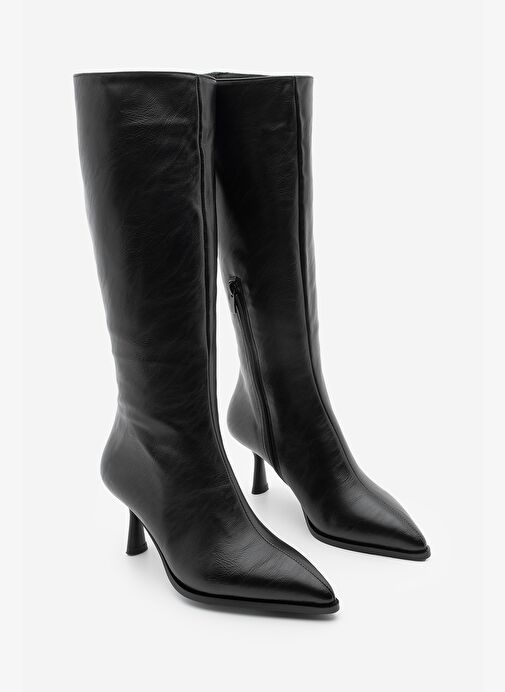 Kadın Sivri Burun Yarım Fermuarlı İnce Topuklu Çizme Lavisa Siyah - Görsel 4