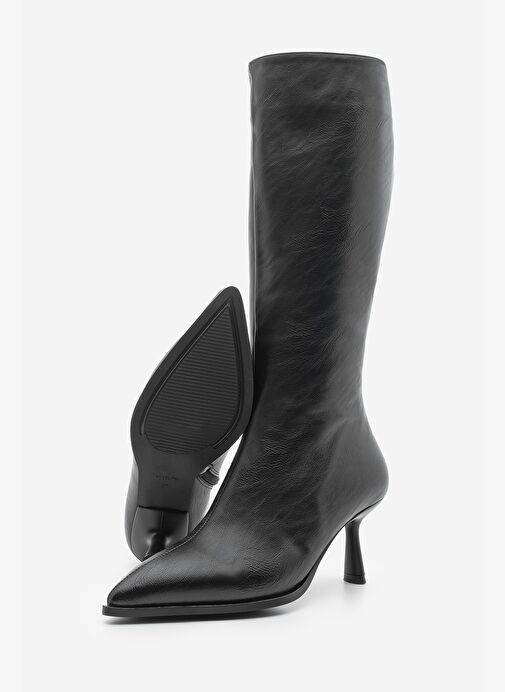 Kadın Sivri Burun Yarım Fermuarlı İnce Topuklu Çizme Lavisa Siyah - Görsel 7