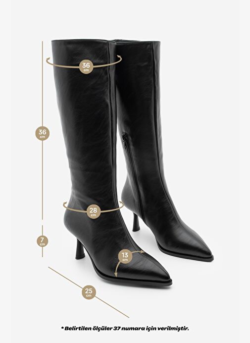 Kadın Sivri Burun Yarım Fermuarlı İnce Topuklu Çizme Lavisa Siyah - Görsel 8