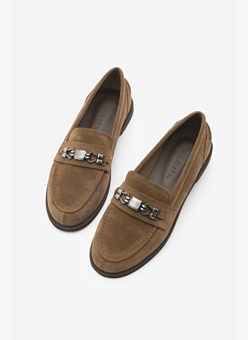 Kadın Loafer Makosen Tokalı Günlük Ayakkabı Zamira Taba Süet - Görsel 2