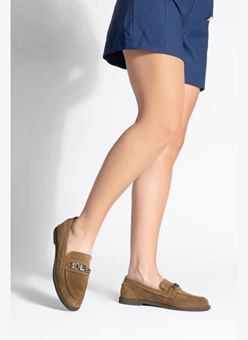 Kadın Loafer Makosen Tokalı Günlük Ayakkabı Zamira Taba Süet - Görsel 5