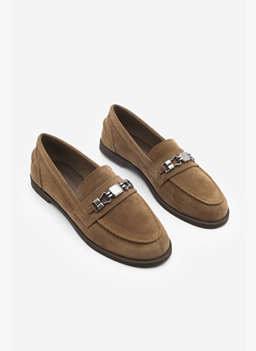 Kadın Loafer Makosen Tokalı Günlük Ayakkabı Zamira Taba Süet - Görsel 6