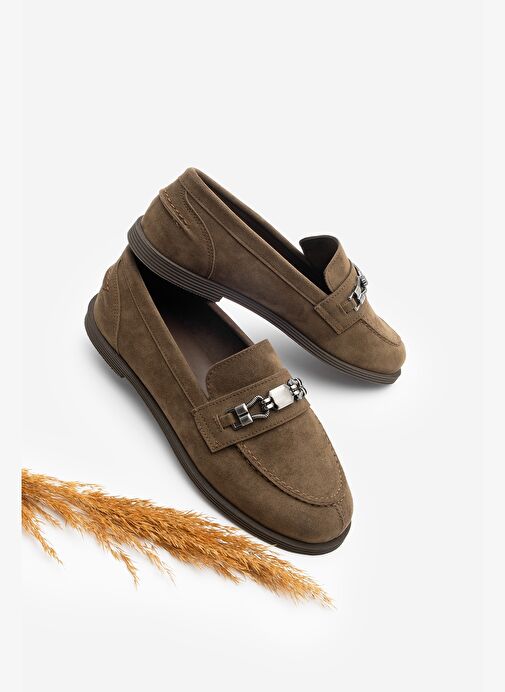 Kadın Loafer Makosen Tokalı Günlük Ayakkabı Zamira Kahve Süet - Görsel 2
