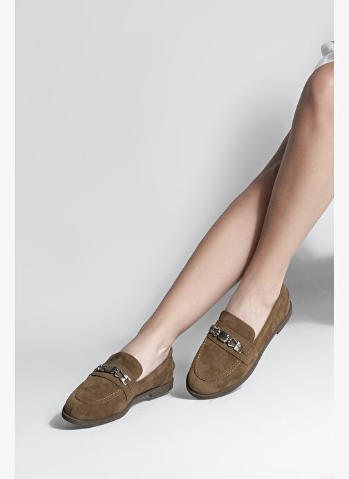 Kadın Loafer Makosen Tokalı Günlük Ayakkabı Zamira Kahve Süet - Görsel 3