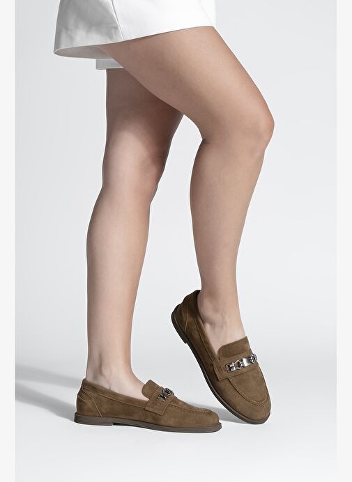 Kadın Loafer Makosen Tokalı Günlük Ayakkabı Zamira Kahve Süet - Görsel 5
