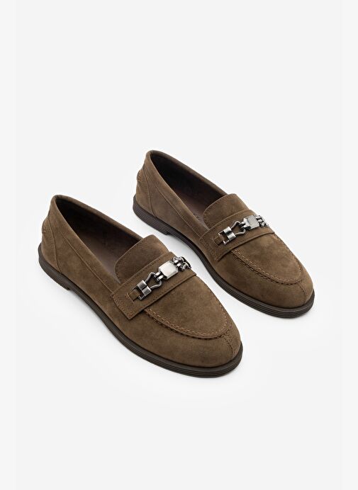 Kadın Loafer Makosen Tokalı Günlük Ayakkabı Zamira Kahve Süet - Görsel 6
