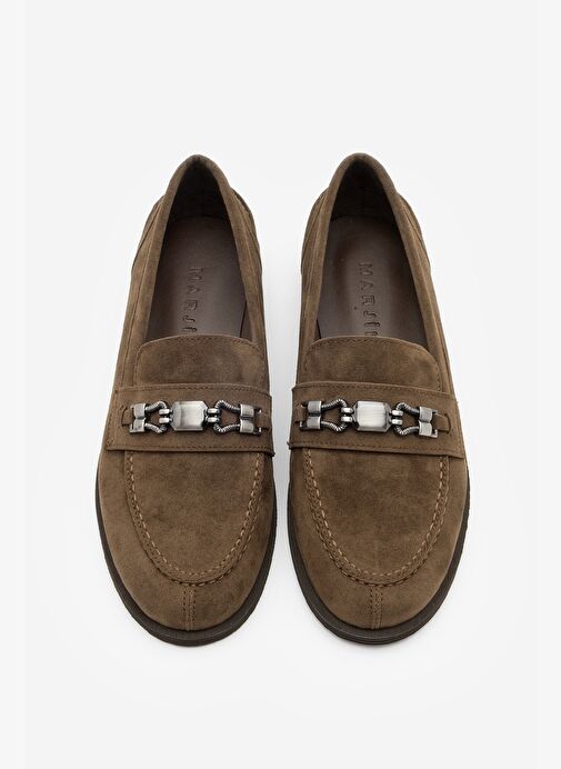 Kadın Loafer Makosen Tokalı Günlük Ayakkabı Zamira Kahve Süet - Görsel 7