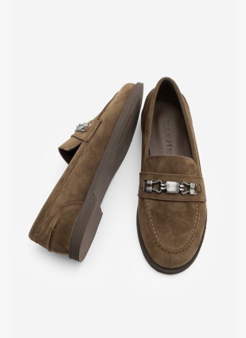 Kadın Loafer Makosen Tokalı Günlük Ayakkabı Zamira Kahve Süet - Görsel 8