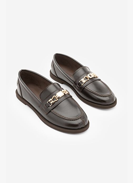 Kadın Loafer Makosen Tokalı Günlük Ayakkabı Zamira Kahve - Görsel 4